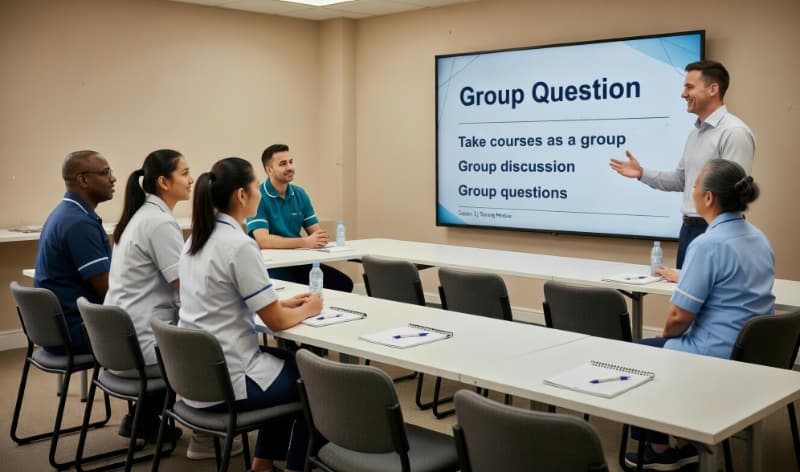 Care staff taking part in group learning