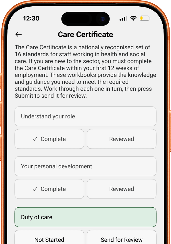 Correct Care training app on mobile